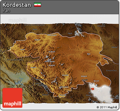 Physical 3D Map of Kordestan, darken