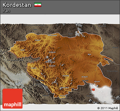 Physical 3D Map of Kordestan, darken, semi-desaturated