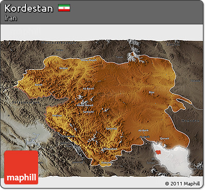 Physical 3D Map of Kordestan, darken, semi-desaturated