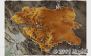 Physical 3D Map of Kordestan, darken, semi-desaturated