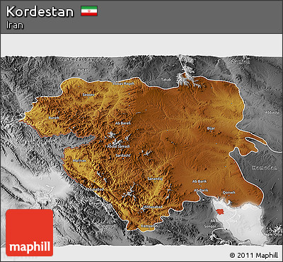 Physical 3D Map of Kordestan, desaturated
