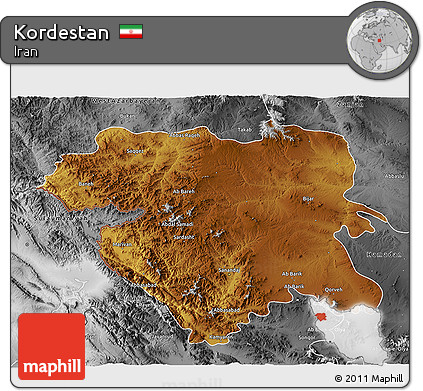 Physical 3D Map of Kordestan, desaturated