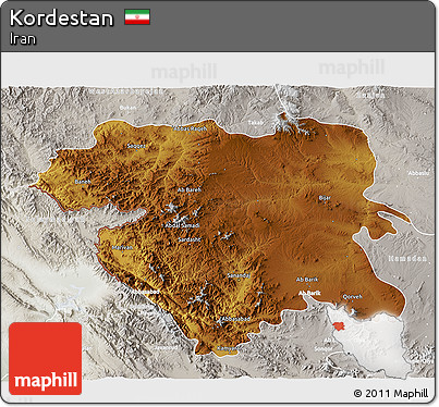 Physical 3D Map of Kordestan, lighten, semi-desaturated