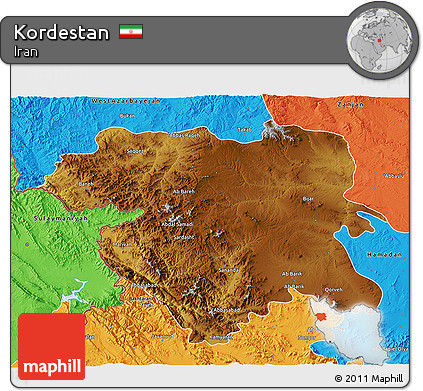 Physical 3D Map of Kordestan, political outside