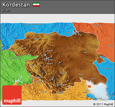Physical 3D Map of Kordestan, political outside