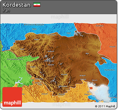 Physical 3D Map of Kordestan, political outside