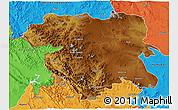 Physical 3D Map of Kordestan, political outside