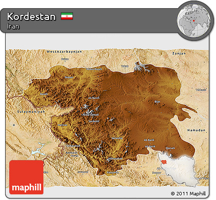 Physical 3D Map of Kordestan, satellite outside