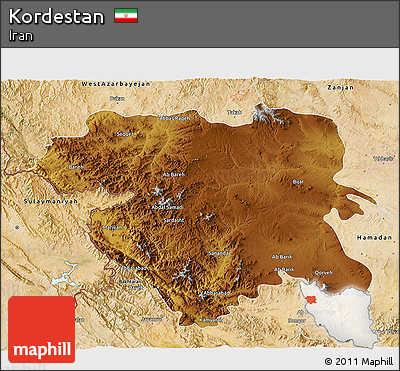 Physical 3D Map of Kordestan, satellite outside
