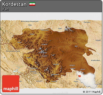 Physical 3D Map of Kordestan, satellite outside