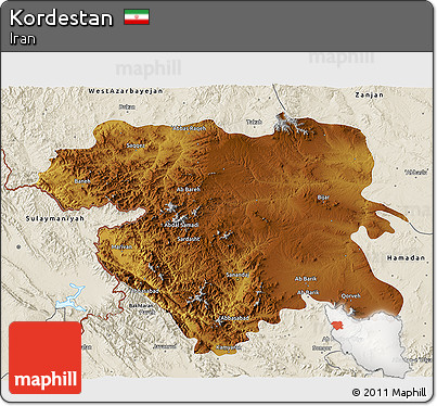 Physical 3D Map of Kordestan, shaded relief outside