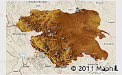 Physical 3D Map of Kordestan, shaded relief outside