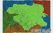 Political 3D Map of Kordestan, darken