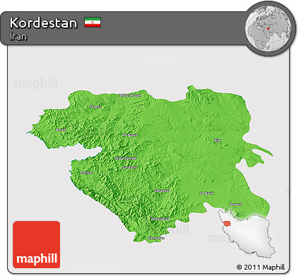 Political 3D Map of Kordestan, single color outside