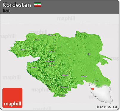 Political 3D Map of Kordestan, single color outside