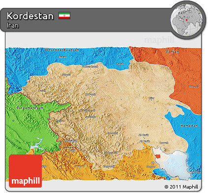 Satellite 3D Map of Kordestan, political outside