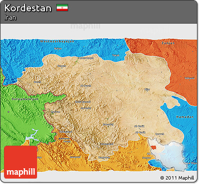 Satellite 3D Map of Kordestan, political outside