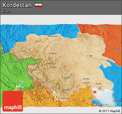 Satellite 3D Map of Kordestan, political outside