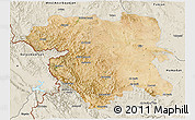 Satellite 3D Map of Kordestan, shaded relief outside