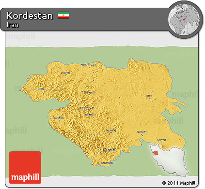 Savanna Style 3D Map of Kordestan, single color outside