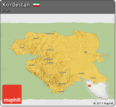 Savanna Style 3D Map of Kordestan, single color outside