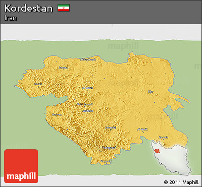 Savanna Style 3D Map of Kordestan, single color outside
