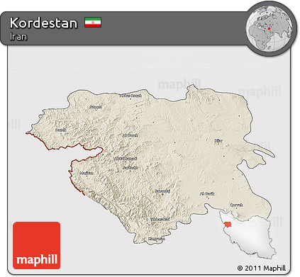 Shaded Relief 3D Map of Kordestan, cropped outside