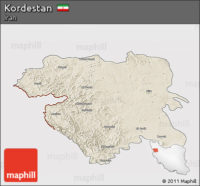 Shaded Relief 3D Map of Kordestan, cropped outside