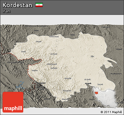Shaded Relief 3D Map of Kordestan, darken
