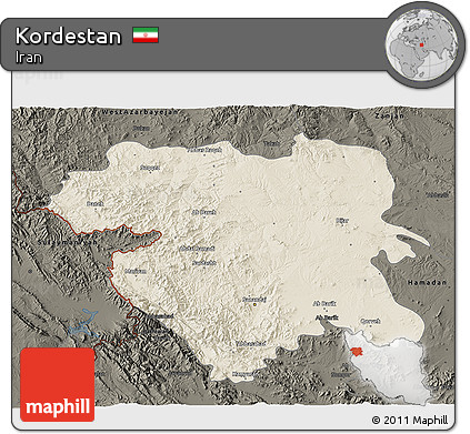 Shaded Relief 3D Map of Kordestan, darken