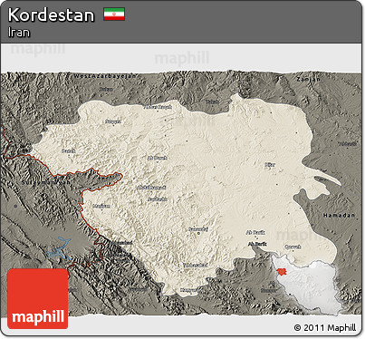 Shaded Relief 3D Map of Kordestan, darken