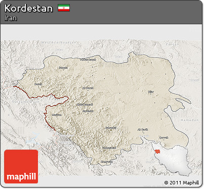 Shaded Relief 3D Map of Kordestan, lighten