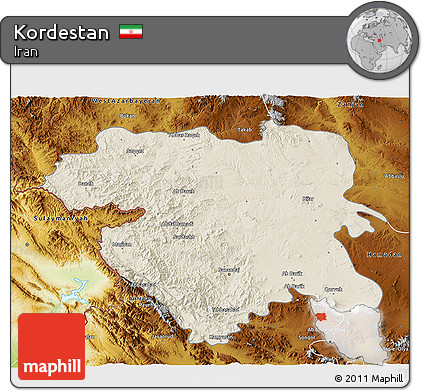 Shaded Relief 3D Map of Kordestan, physical outside
