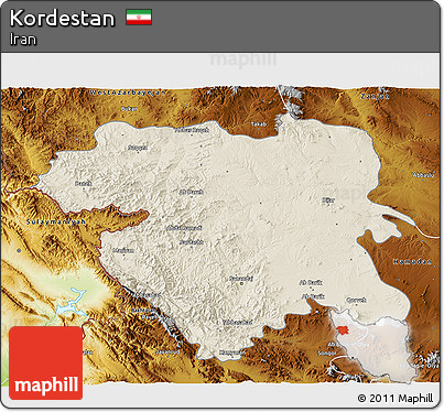 Shaded Relief 3D Map of Kordestan, physical outside