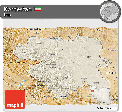 Shaded Relief 3D Map of Kordestan, satellite outside