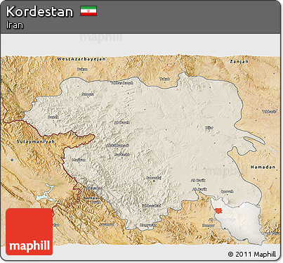 Shaded Relief 3D Map of Kordestan, satellite outside