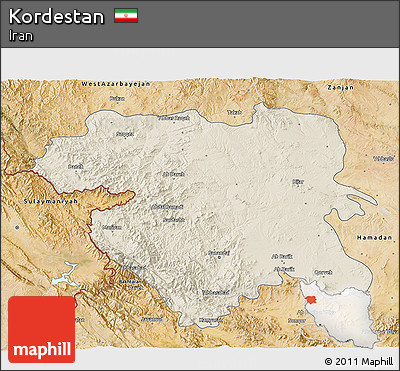 Shaded Relief 3D Map of Kordestan, satellite outside