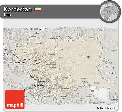 Shaded Relief 3D Map of Kordestan, semi-desaturated
