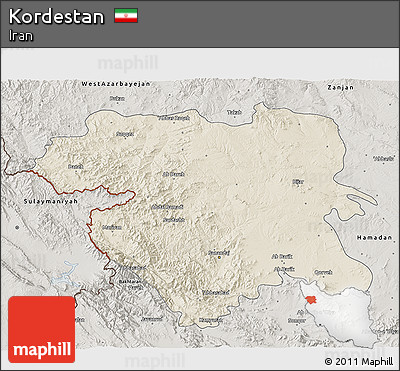 Shaded Relief 3D Map of Kordestan, semi-desaturated