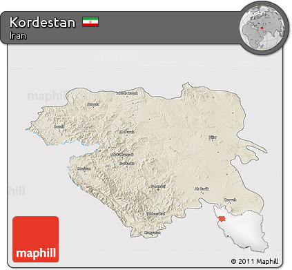Shaded Relief 3D Map of Kordestan, single color outside