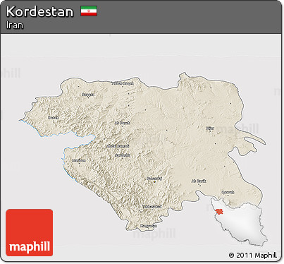 Shaded Relief 3D Map of Kordestan, single color outside
