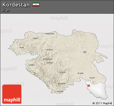 Shaded Relief 3D Map of Kordestan, single color outside