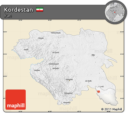 Classic Style Map of Kordestan, single color outside