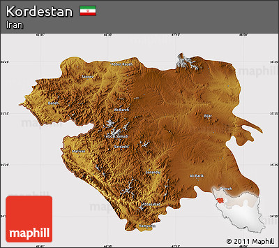 Physical Map of Kordestan, cropped outside