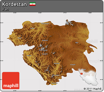 Physical Map of Kordestan, cropped outside