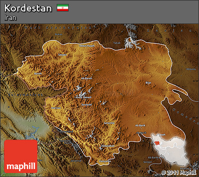 Physical Map of Kordestan, darken