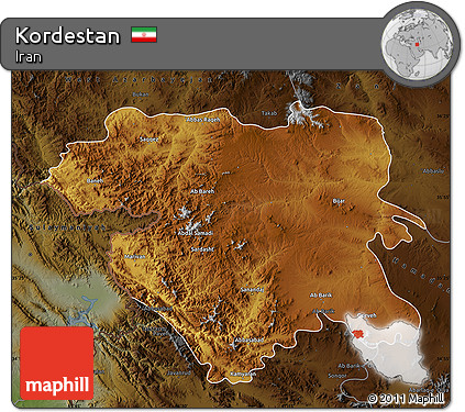 Physical Map of Kordestan, darken