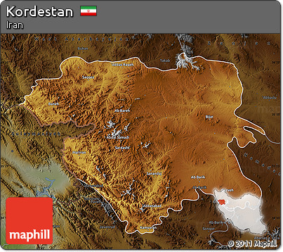 Physical Map of Kordestan, darken