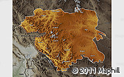 Physical Map of Kordestan, darken, semi-desaturated