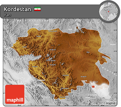 Physical Map of Kordestan, lighten, desaturated